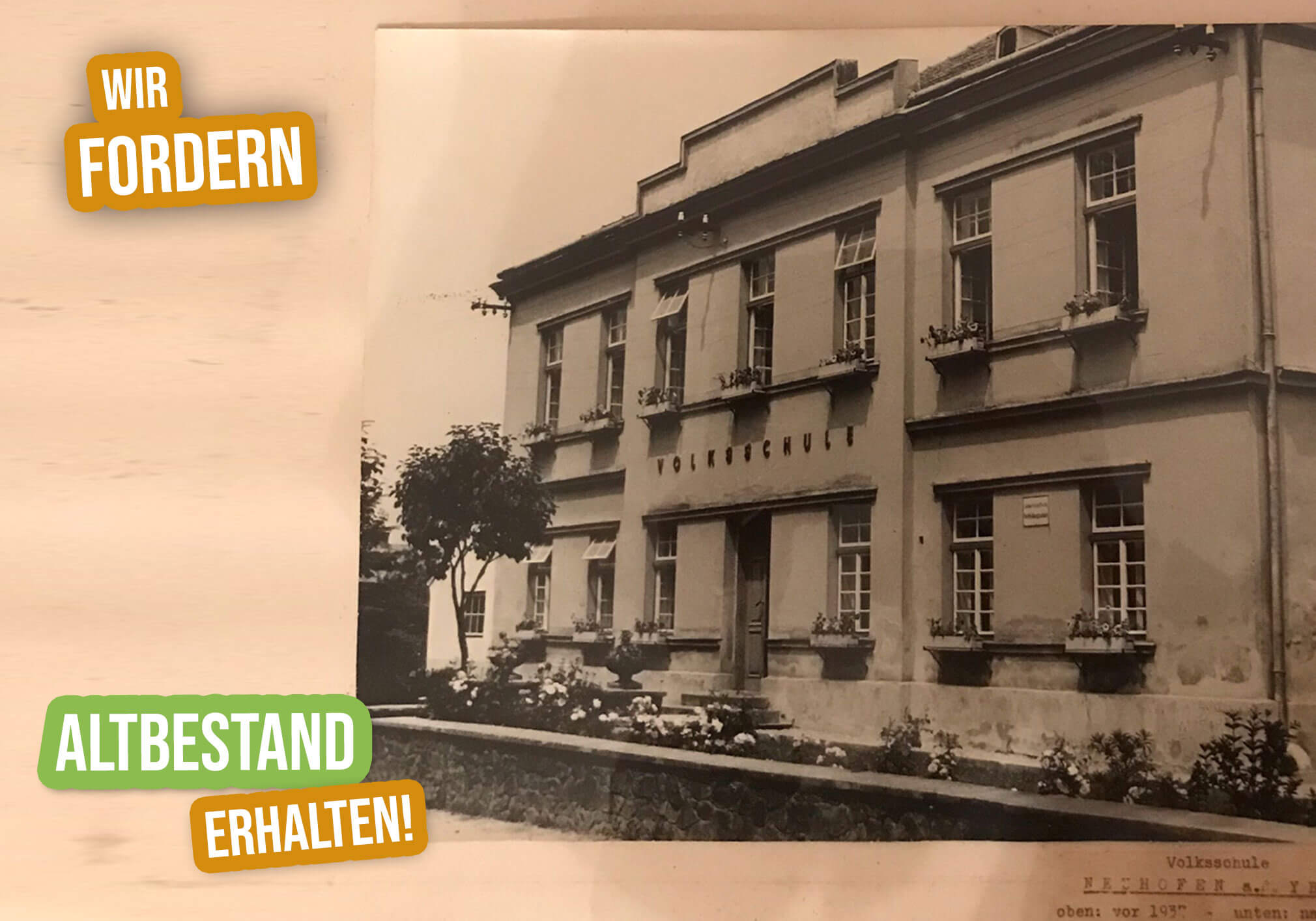 Petition Neuhofen an der Ybbs gegen Bodenversiegelung. Rettet die Grünflächen und Altbestand. Alte Volksschule.